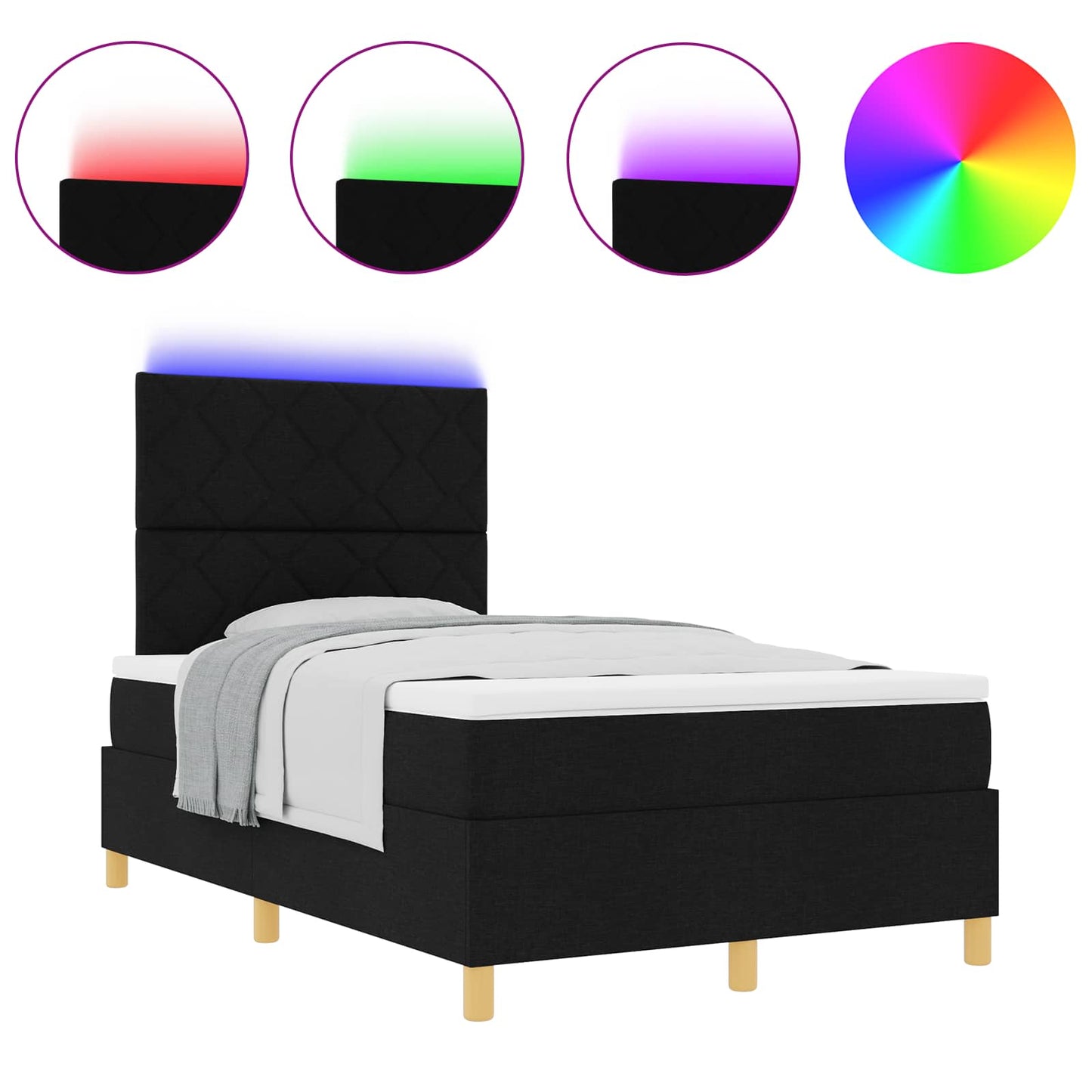 LED Box Spring Bed met matras Zwart 120 x 190 cm Stof