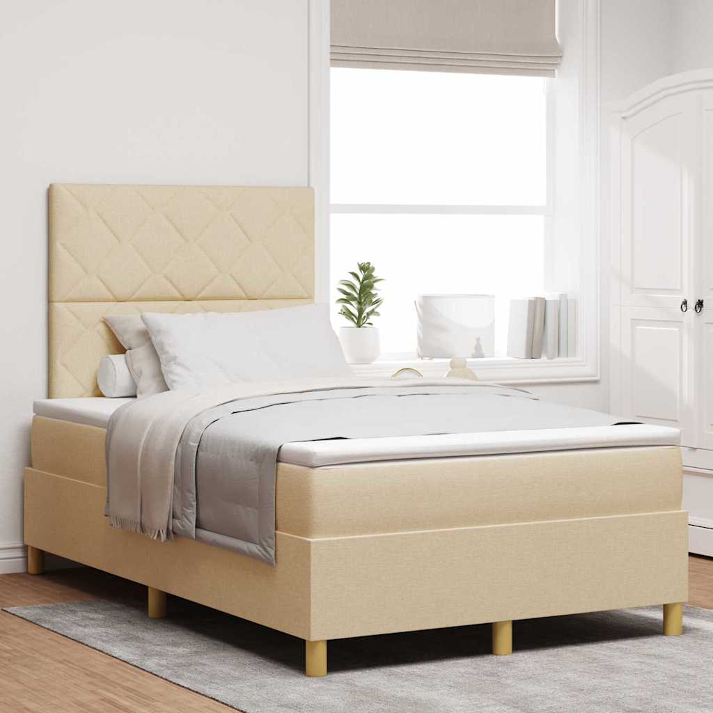 Boxspring Bed Met Matras Met Hoofdeinde Stof Crème 120 x 190 cm Diamant blokken ontwerp