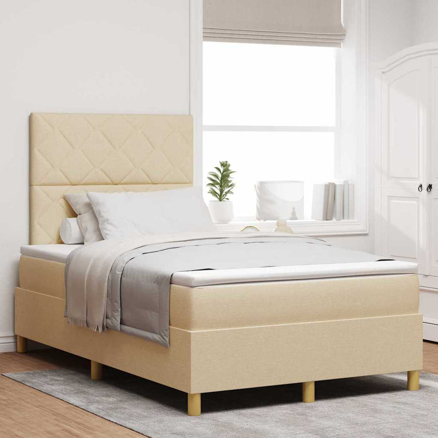 Boxspring Bed Met Matras Met Hoofdeinde Stof Crème 120 x 190 cm Diamant blokken ontwerp
