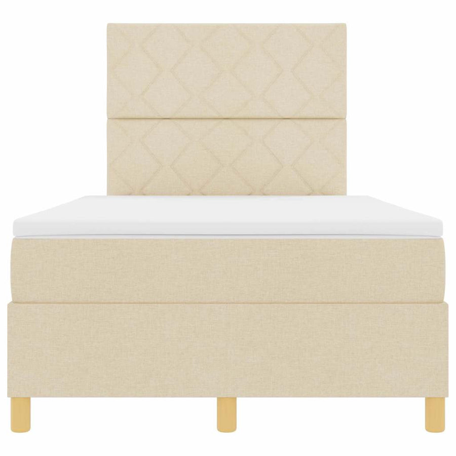 Boxspring Bed Met Matras Met Hoofdeinde Stof Crème 120 x 190 cm Diamant blokken ontwerp