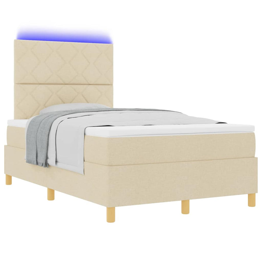 Boxspring Bed Met Matras Met Hoofdeinde Stof Crème 120 x 190 cm Diamant blokken ontwerp