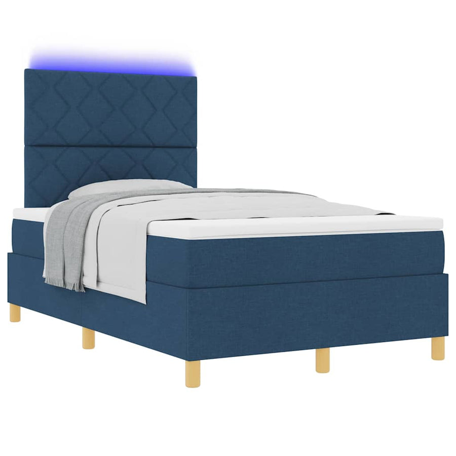 LED Box Spring Bed met matras Blauw 120 x 190 cm Stof