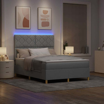 LED Box Spring Bed met hoofdeinde Lichtgrijs 140 x 190 cm Stof