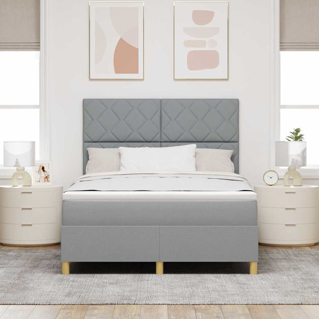 LED Box Spring Bed met hoofdeinde Lichtgrijs 140 x 190 cm Stof