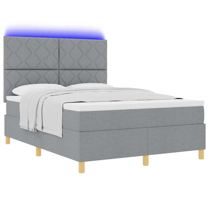 LED Box Spring Bed met hoofdeinde Lichtgrijs 140 x 190 cm Stof