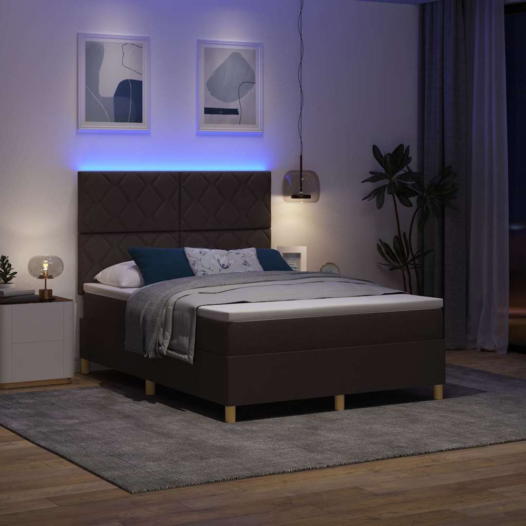 LED Box Spring Bed met matras Donkerbruin 140 x 190 cm Stof