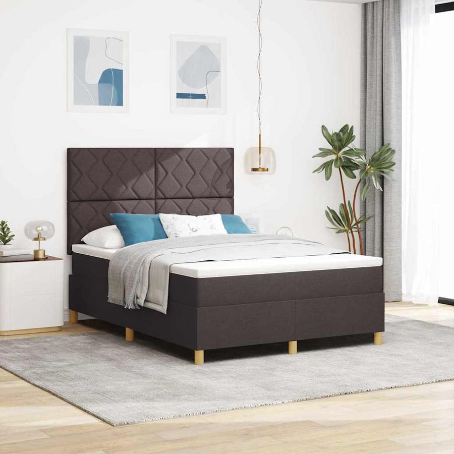 LED Box Spring Bed met matras Donkerbruin 140 x 190 cm Stof