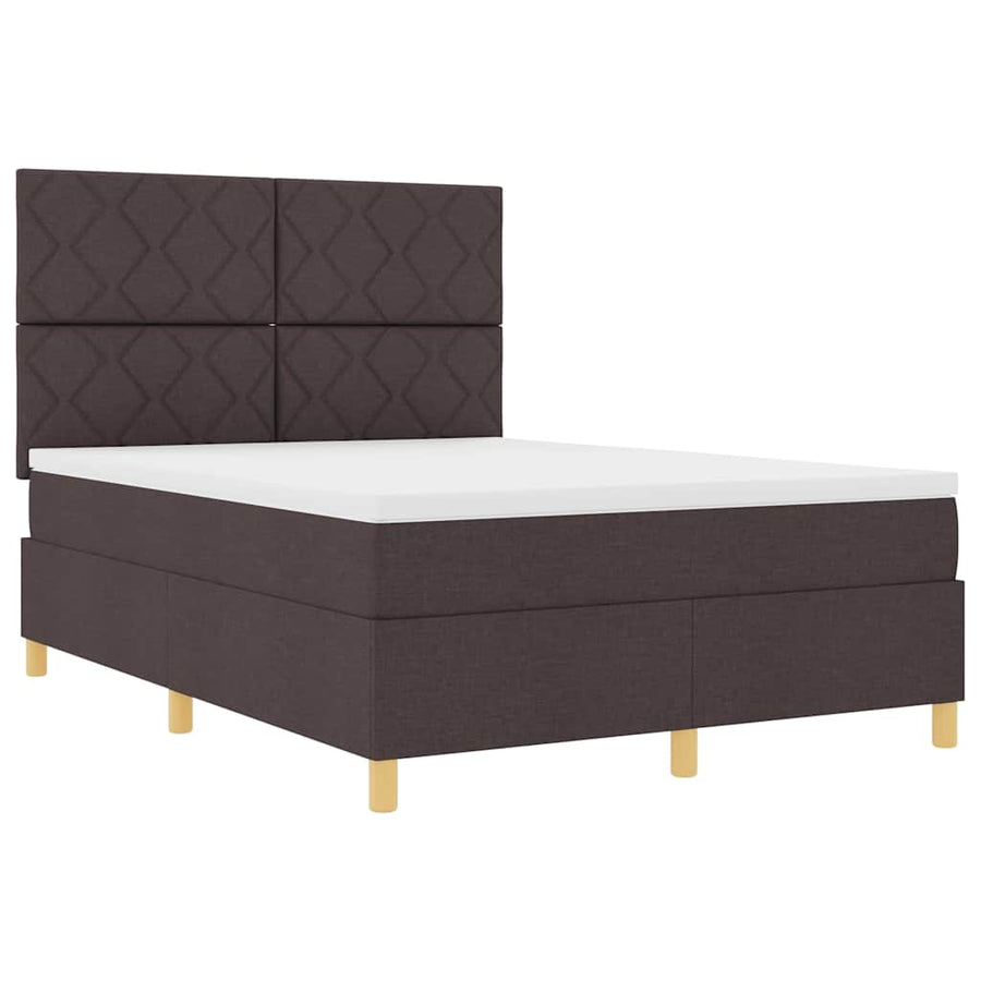 LED Box Spring Bed met matras Donkerbruin 140 x 190 cm Stof