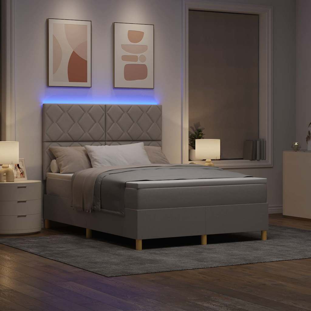 LED Box Spring Bed met hoofdeinde Taupe 140 x 190 cm Stof