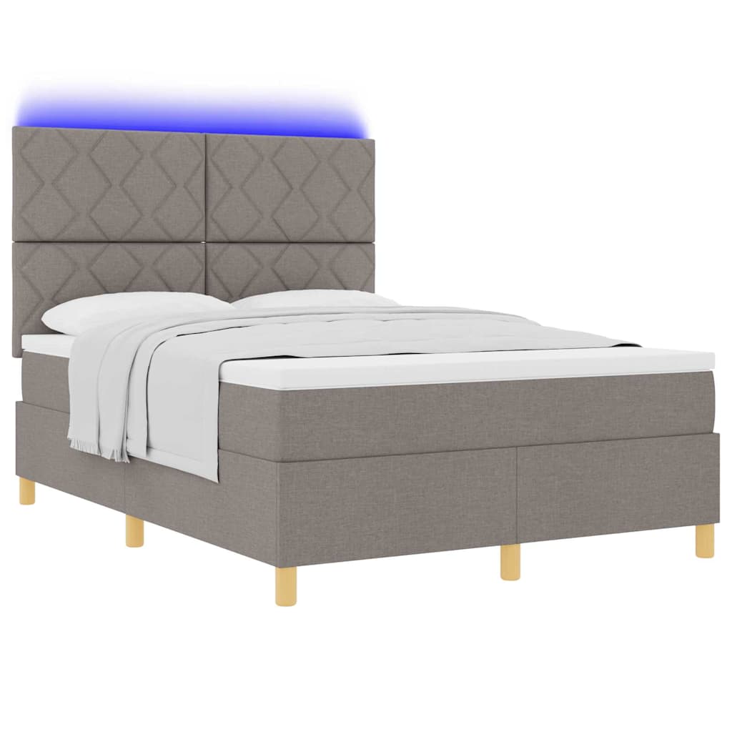 LED Box Spring Bed met hoofdeinde Taupe 140 x 190 cm Stof