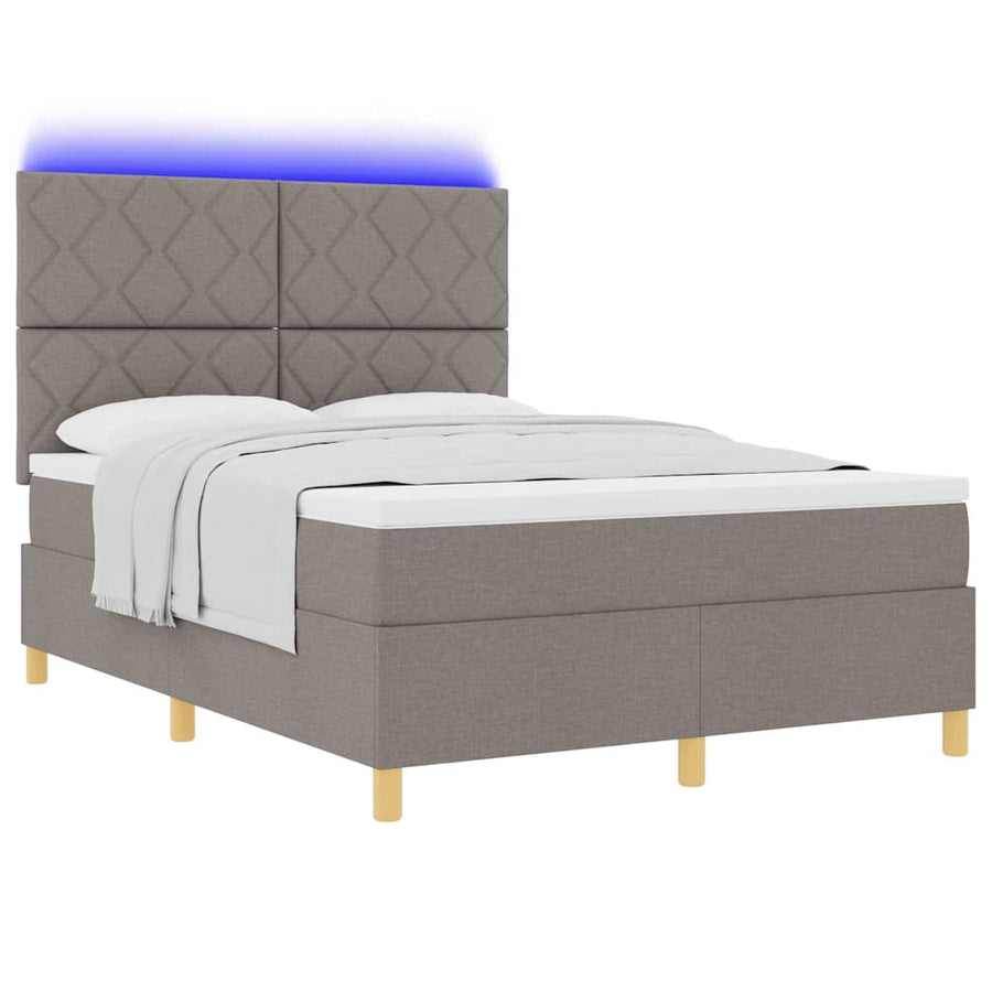 LED Box Spring Bed met hoofdeinde Taupe 140 x 190 cm Stof