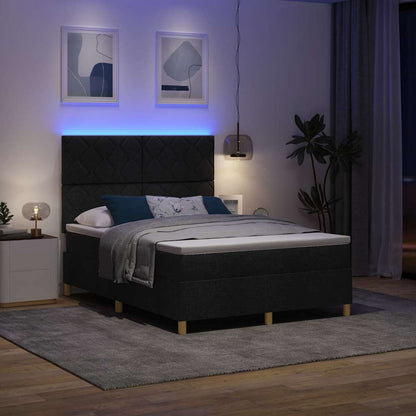 LED Box Spring Bed met hoofdeinde Zwart 140 x 200 cm Stof