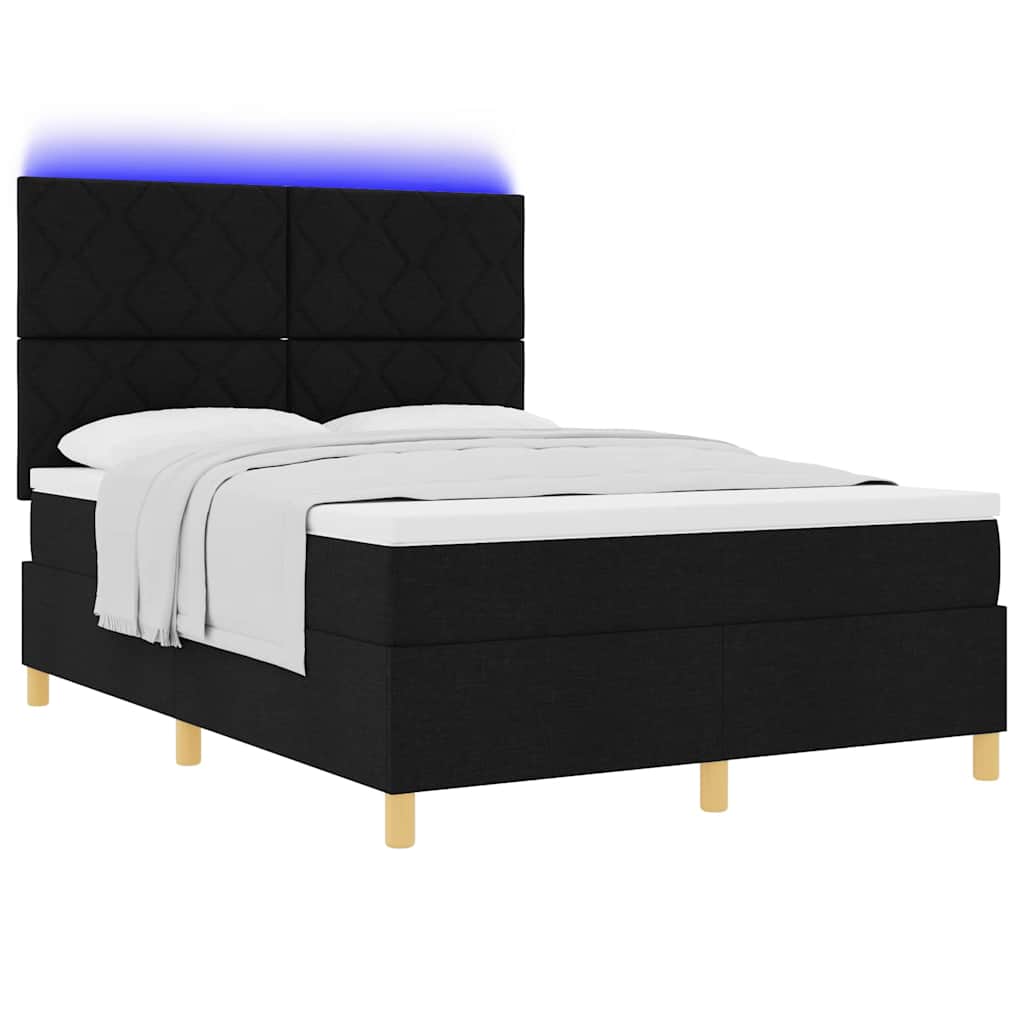 LED Box Spring Bed met hoofdeinde Zwart 140 x 200 cm Stof