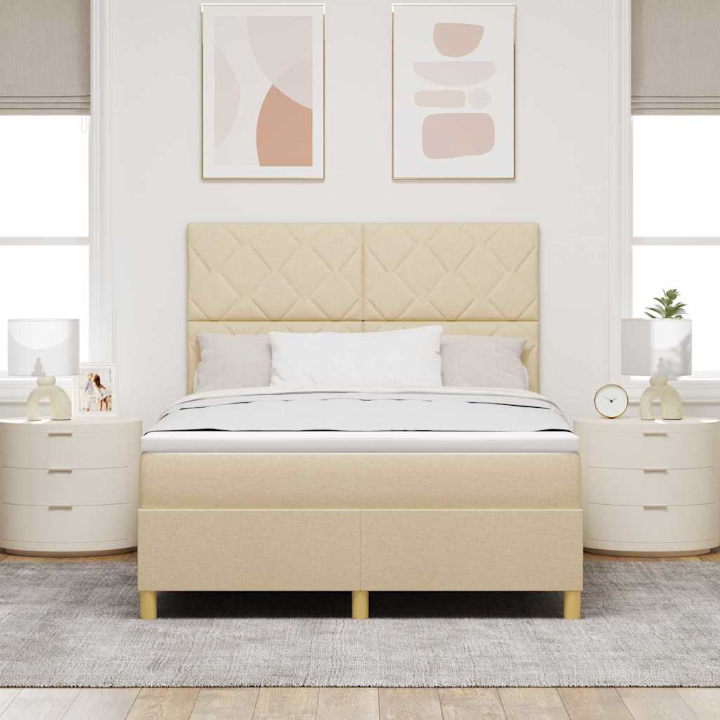 LED Box Spring Bed met hoofdeinde Crème 140 x 200 cm Stof