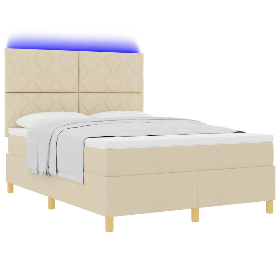 LED Box Spring Bed met hoofdeinde Crème 140 x 200 cm Stof