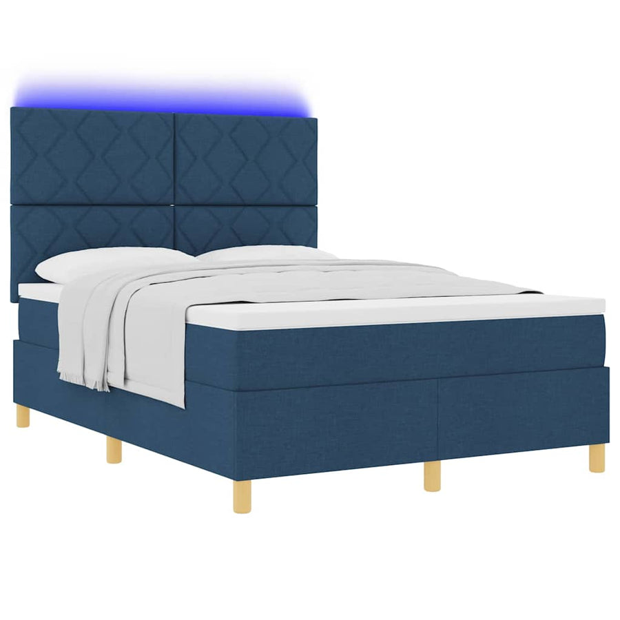 LED Box Spring Bed met hoofdeinde Blauw 140 x 200 cm Stof