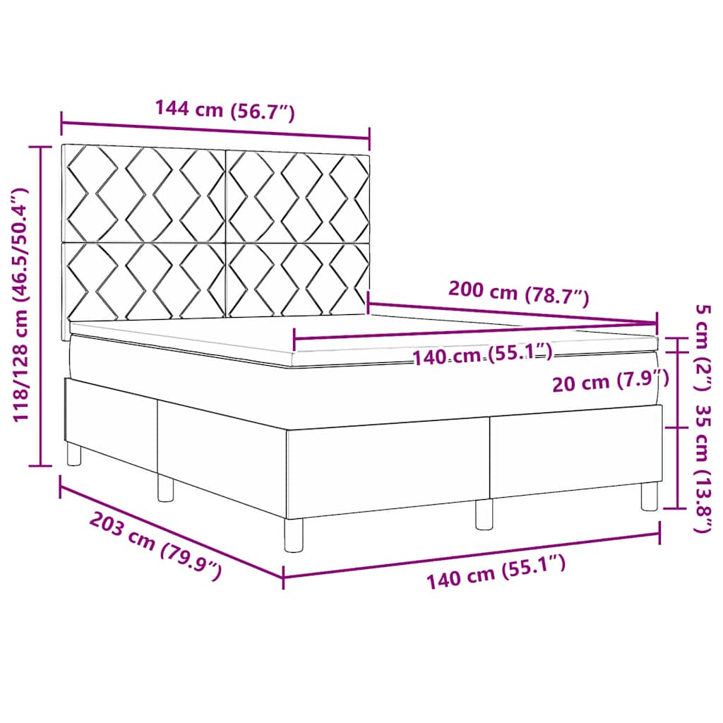 LED Box Spring Bed met hoofdeinde Blauw 140 x 200 cm Stof