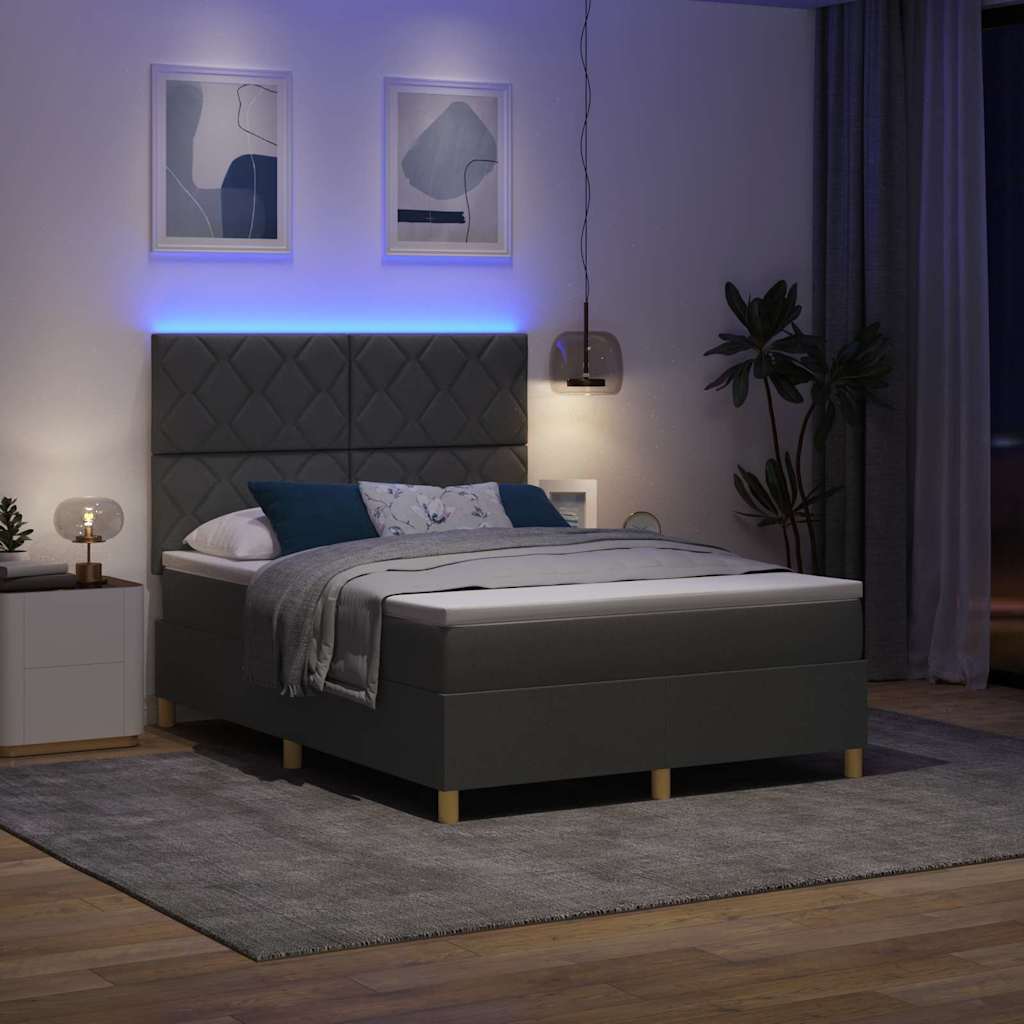 LED Box Spring Bed met matras Donkergrijs 160 x 200 cm Stof