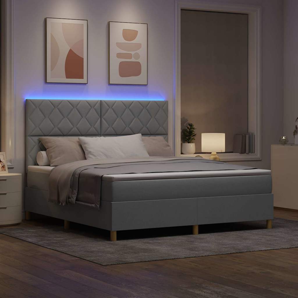 LED Box Spring Bed met hoofdeinde Lichtgrijs 180 x 200 cm Stof
