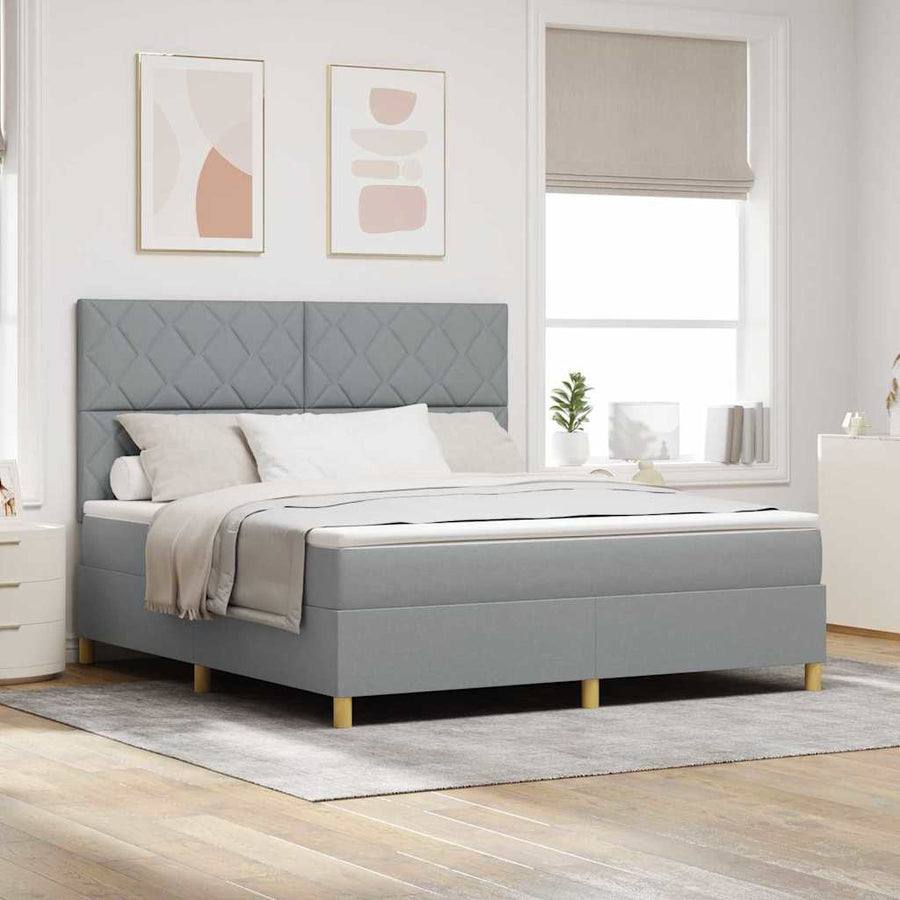 LED Box Spring Bed met hoofdeinde Lichtgrijs 180 x 200 cm Stof