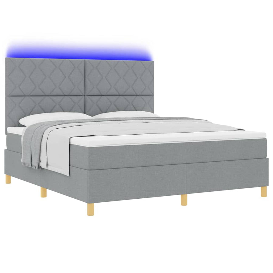 LED Box Spring Bed met hoofdeinde Lichtgrijs 180 x 200 cm Stof