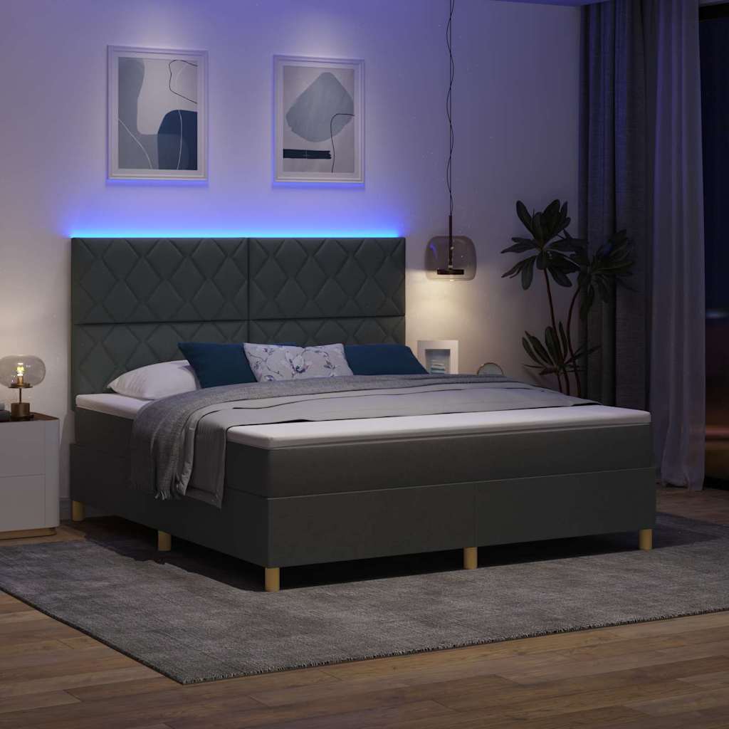 LED Box Spring Bed met hoofdeinde Donkergrijs 180 x 200 cm Stof