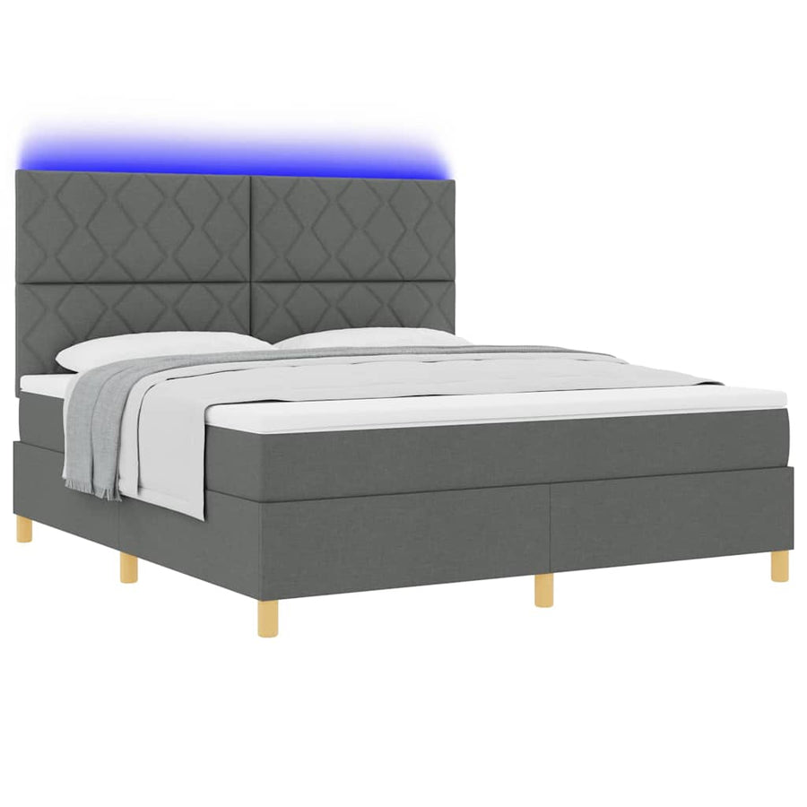 LED Box Spring Bed met hoofdeinde Donkergrijs 180 x 200 cm Stof