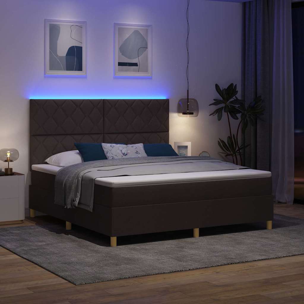 LED Box Spring Bed met hoofdeinde Donkerbruin 180 x 200 cm Stof