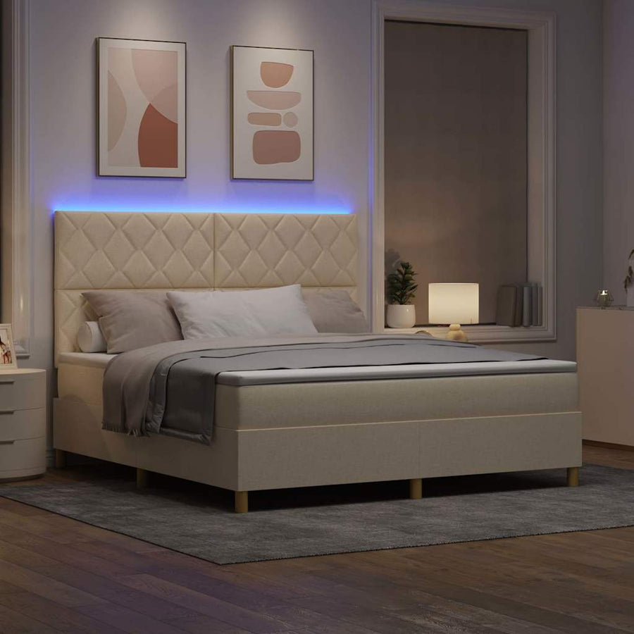 LED Box Spring Bed met hoofdeinde Crème 180 x 200 cm Stof