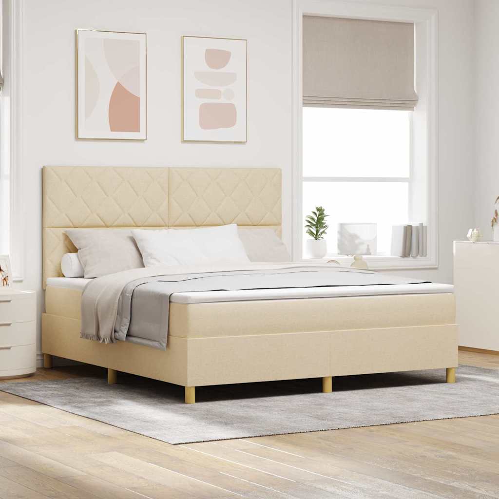 LED Box Spring Bed met hoofdeinde Crème 180 x 200 cm Stof