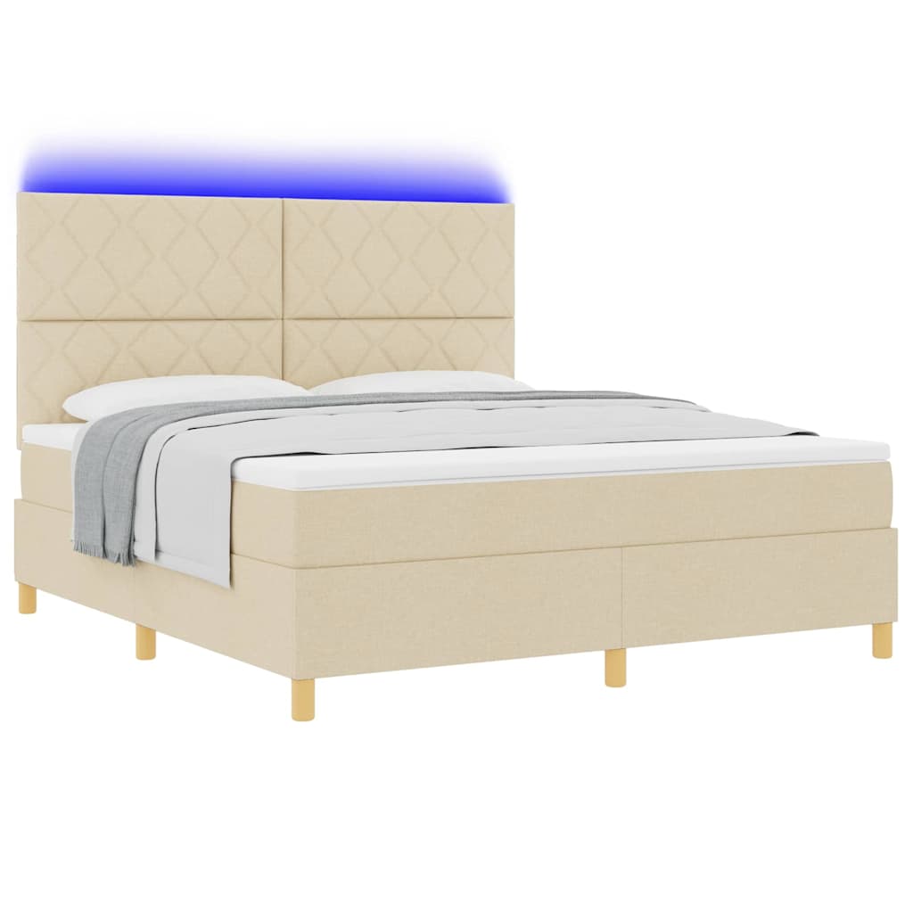LED Box Spring Bed met hoofdeinde Crème 180 x 200 cm Stof