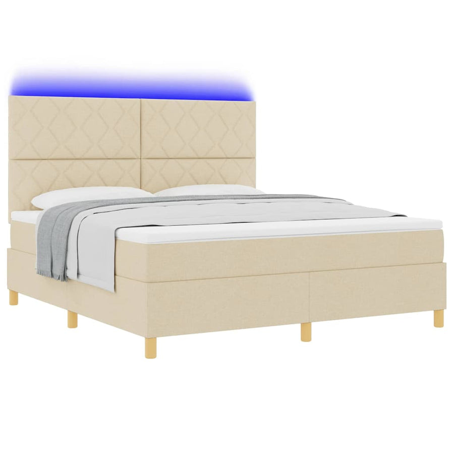 LED Box Spring Bed met hoofdeinde Crème 180 x 200 cm Stof