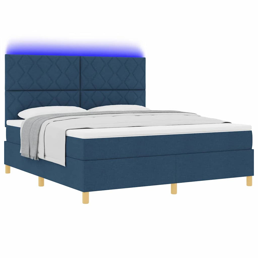 LED Box Spring Bed met hoofdeinde Blauw 180 x 200 cm Stof