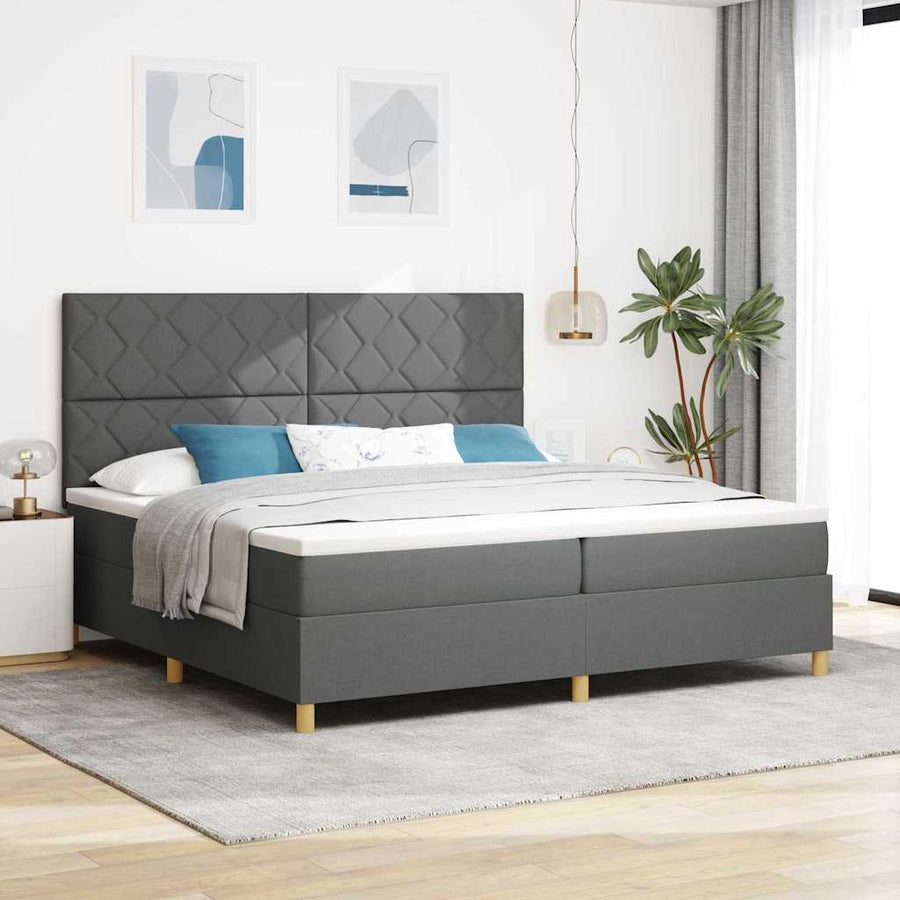 LED Box Spring Bed met matras Donkergrijs 200 x 200 cm Stof