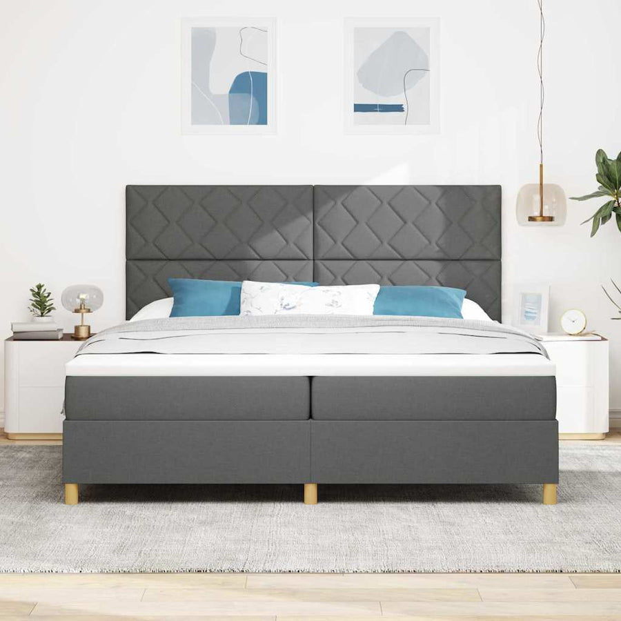 LED Box Spring Bed met matras Donkergrijs 200 x 200 cm Stof