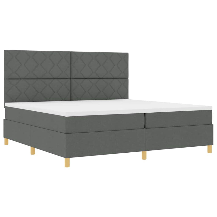 LED Box Spring Bed met matras Donkergrijs 200 x 200 cm Stof