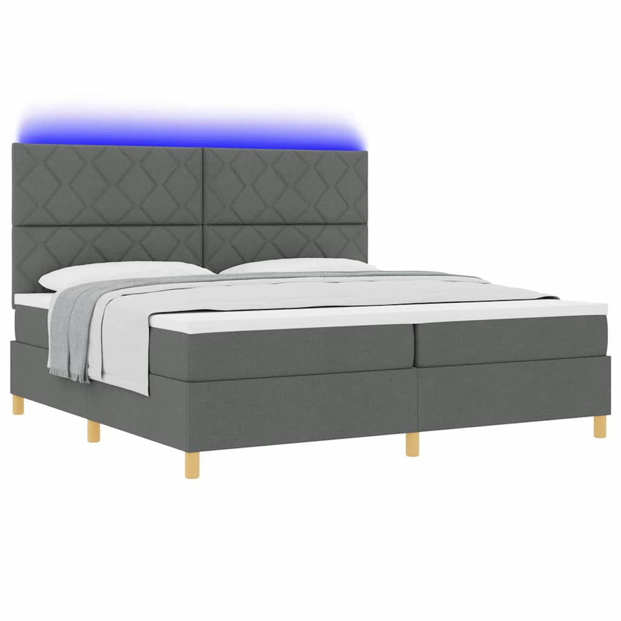 LED Box Spring Bed met matras Donkergrijs 200 x 200 cm Stof