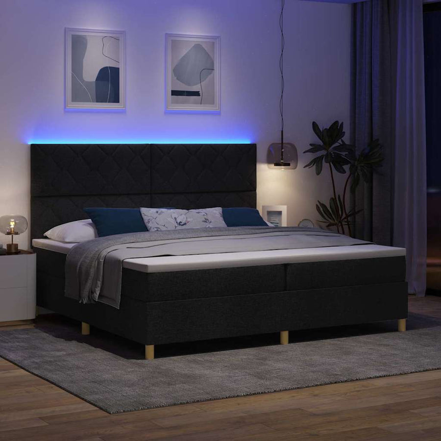 Boxspring bed met matras met hoofdeinde Zwart 200 x 200 cm Stof