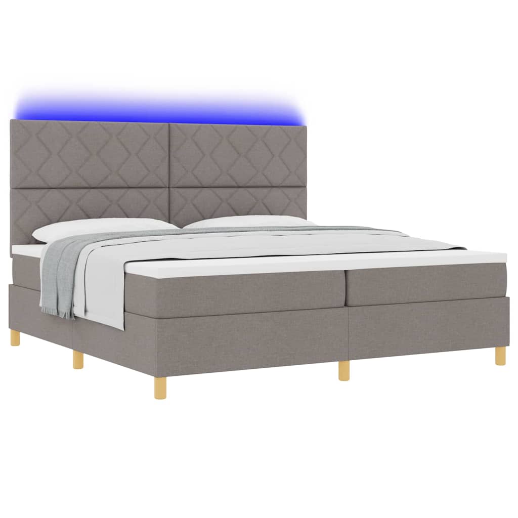 LED Box Spring Bed met hoofdeinde Taupe 200 x 200 cm Stof