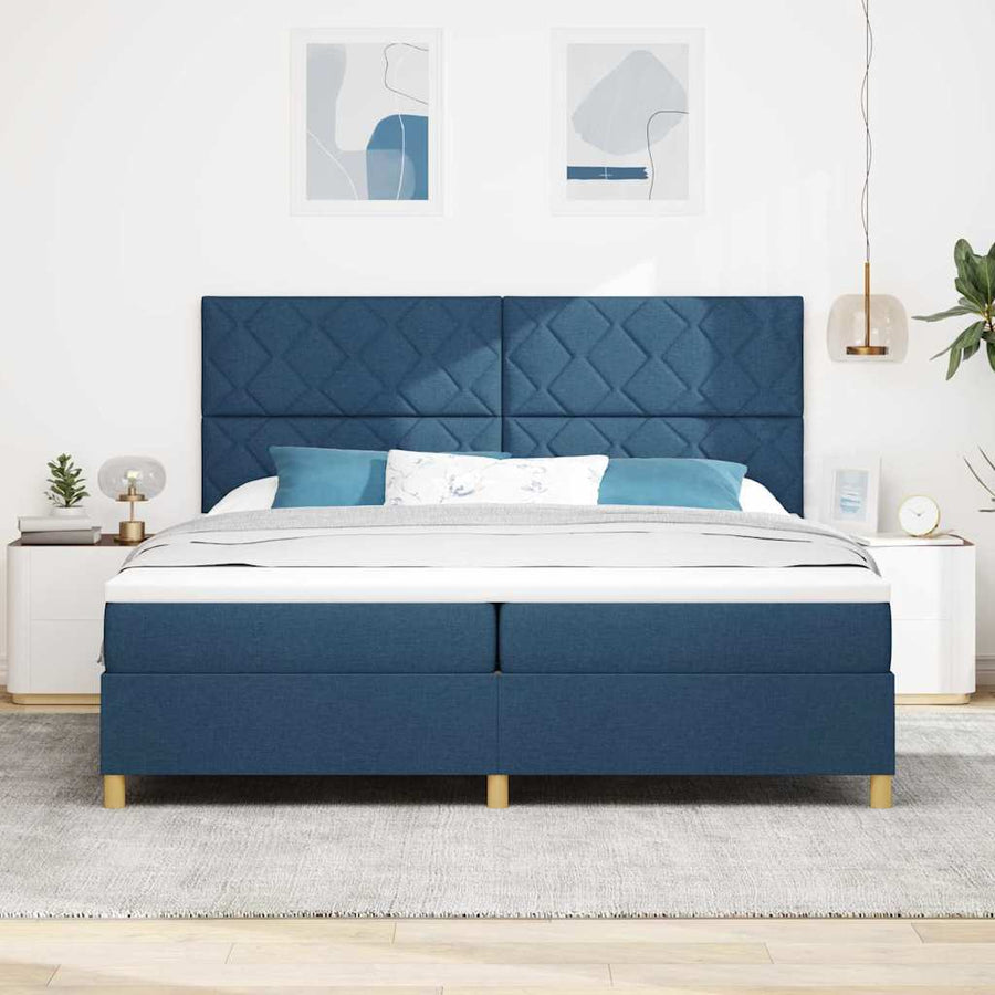 LED Box Spring Bed met matras Blauw 200 x 200 cm Stof