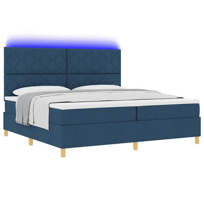 LED Box Spring Bed met matras Blauw 200 x 200 cm Stof