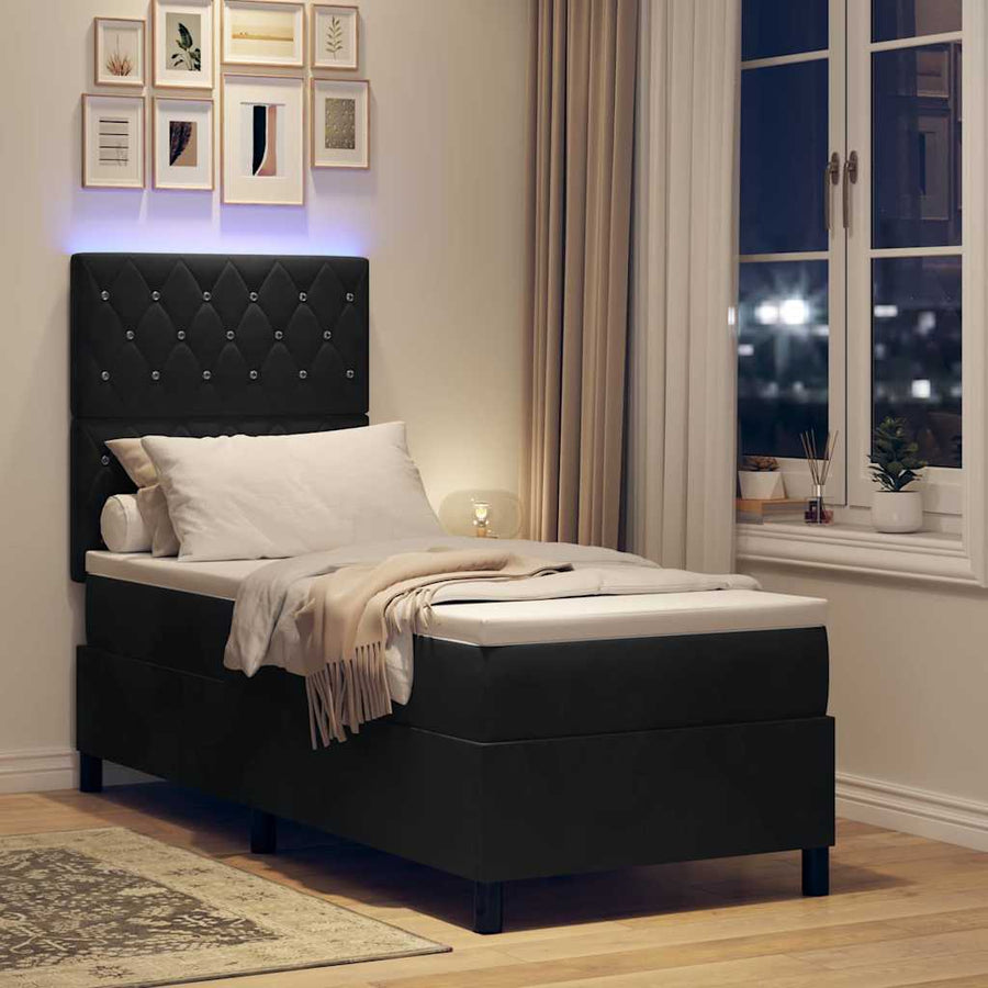 LED Box Spring Bed met matras Zwart 80 x 200 cm Fluweel