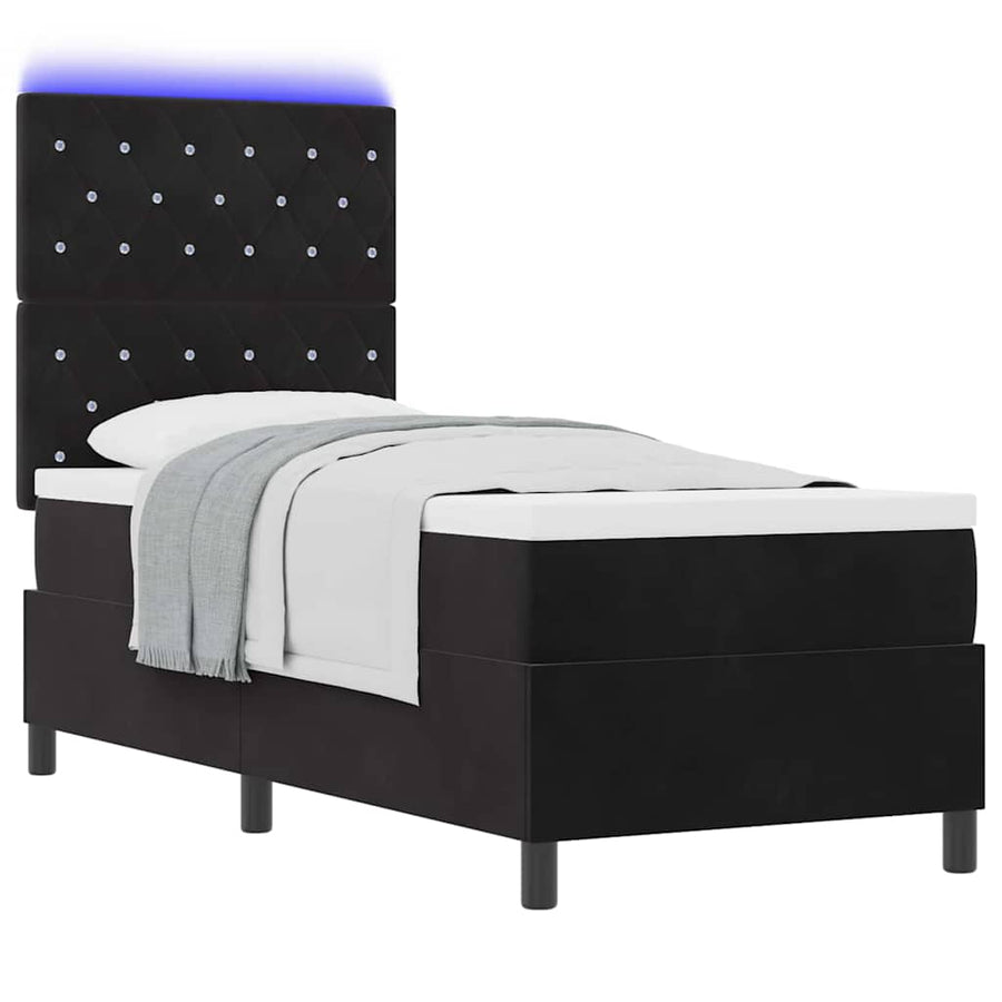 LED Box Spring Bed met matras Zwart 80 x 200 cm Fluweel