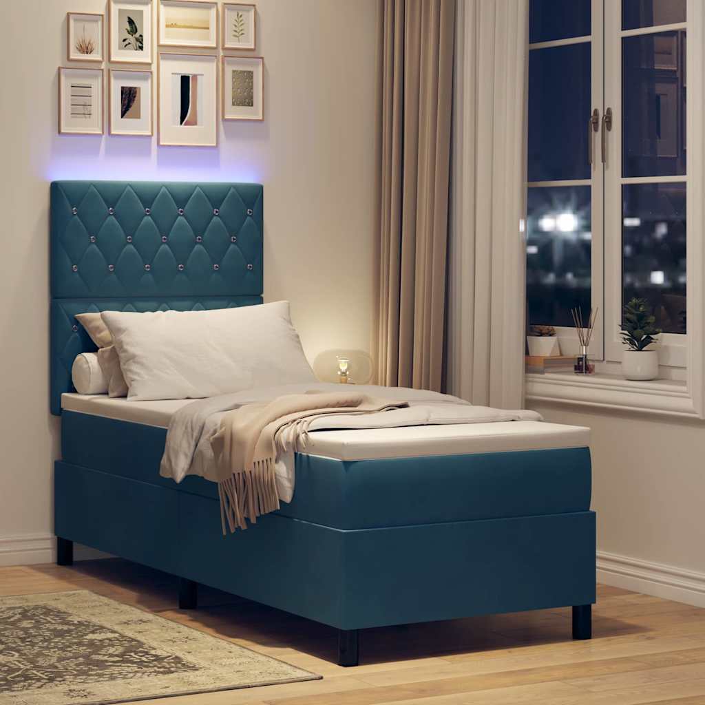 LED Box Spring Bed met matras Donkerblauw 80 x 200 cm Fluweel