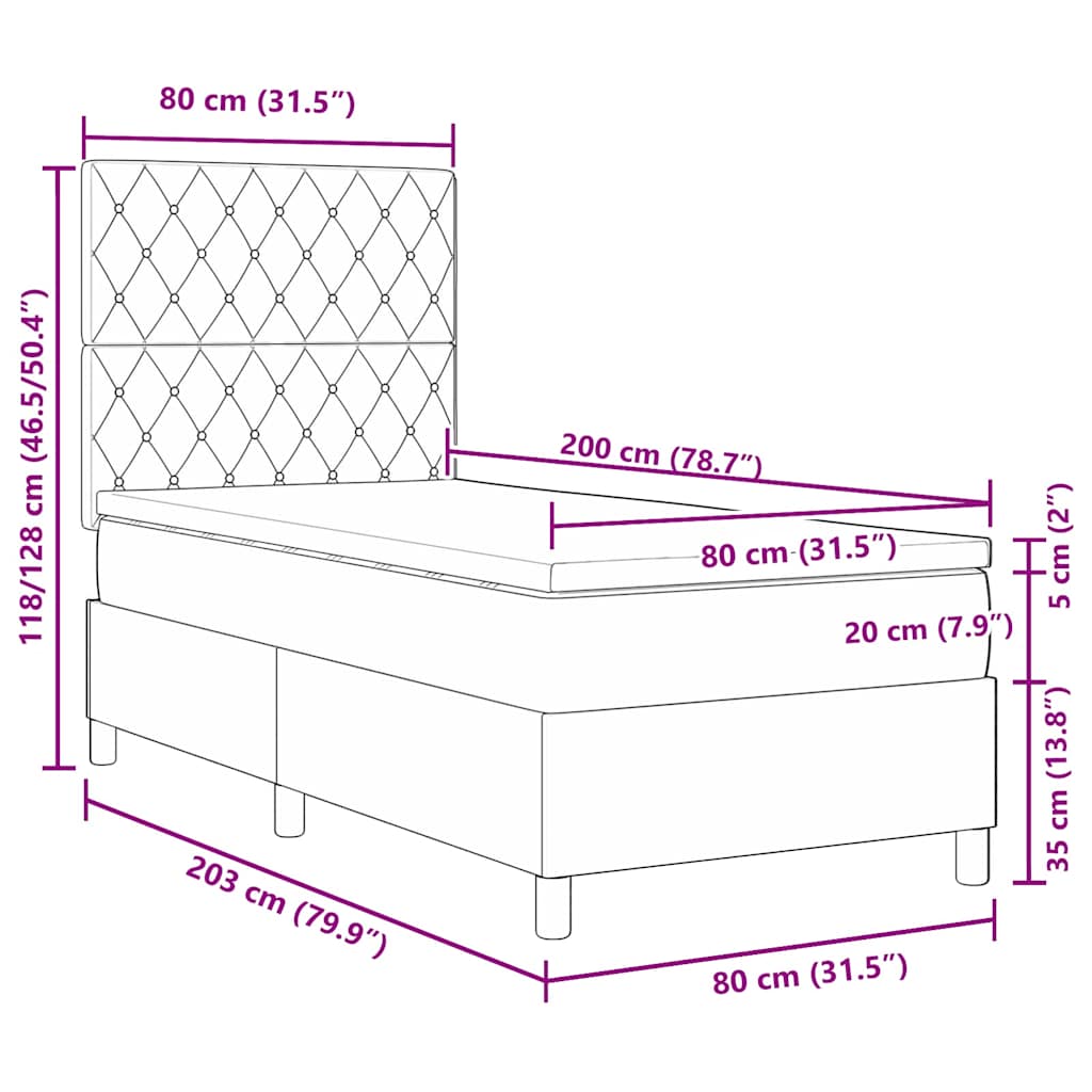 LED Box Spring Bed met matras Donkerblauw 80 x 200 cm Fluweel