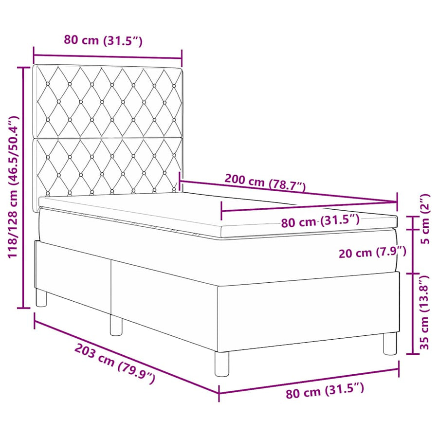 LED Box Spring Bed met matras Donkerblauw 80 x 200 cm Fluweel