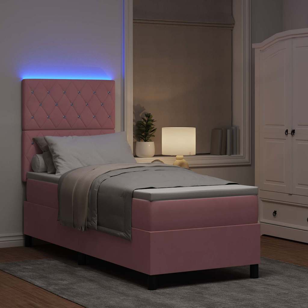 LED Box Spring Bed met matras Roze 80 x 200 cm Fluweel