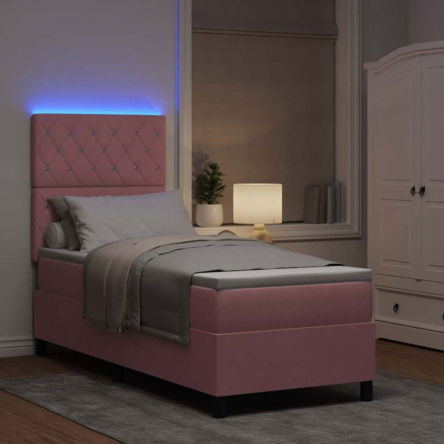 LED Box Spring Bed met matras Roze 80 x 200 cm Fluweel