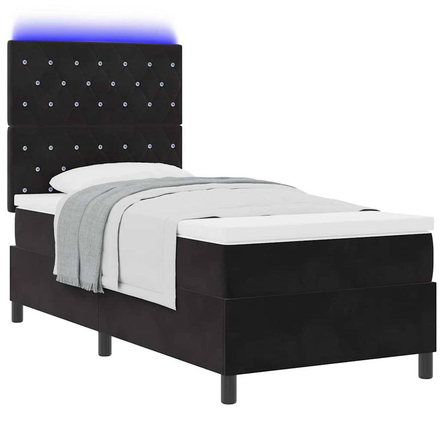 LED Box Spring Bed met matras Zwart 90 x 190 cm Stof