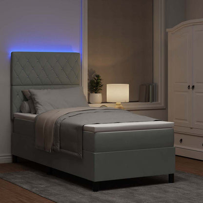 LED Box Spring Bed met matras Lichtgrijs 90 x 200 cm Fluweel
